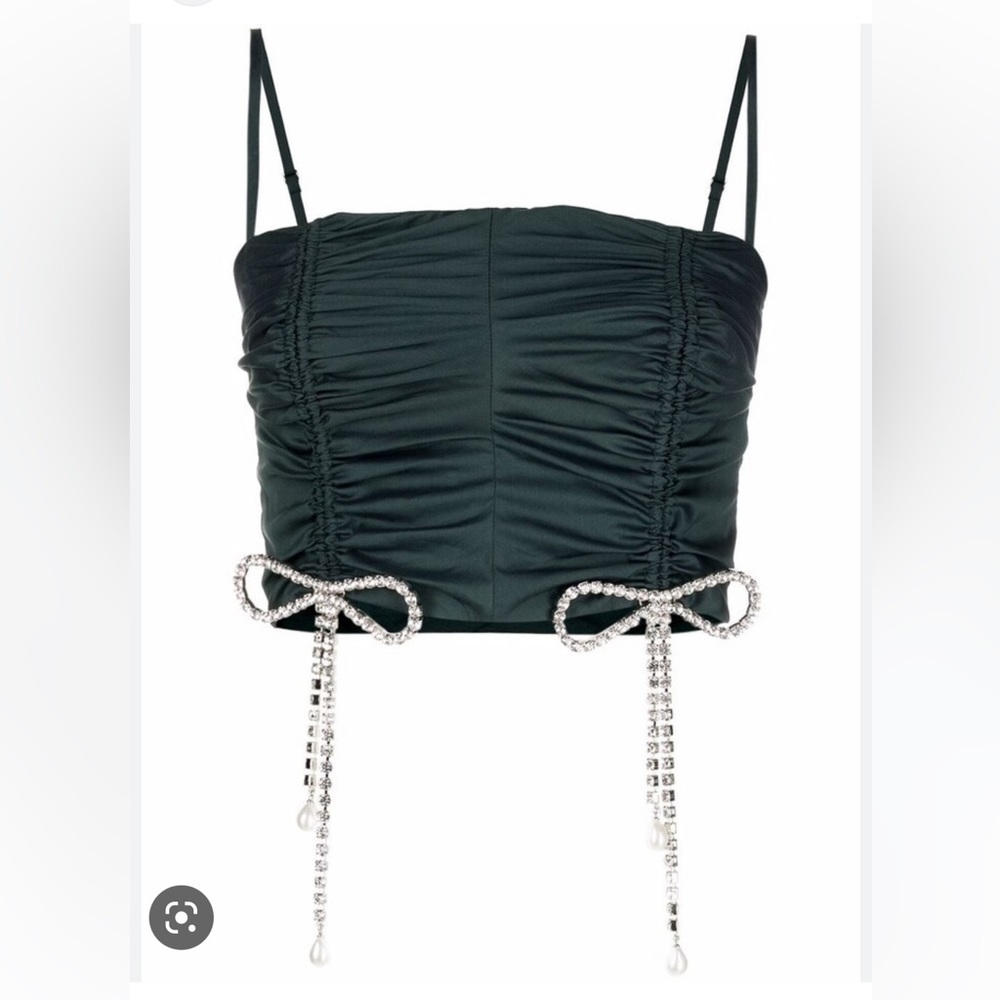 Area Crystal Bow Ruched Crop Top medium